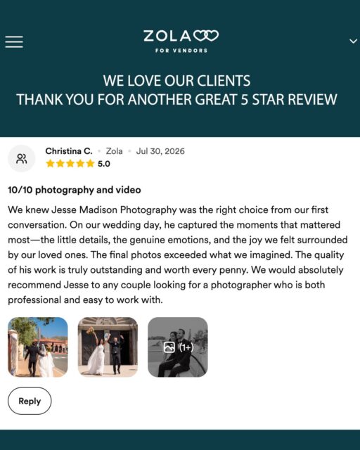 A huge thank you to Christina for the 5-star review after her beautiful wedding at Mission Basilica San Juan Capistrano! ⭐⭐⭐⭐⭐
It was such an honor to capture the love, emotion, and unforgettable moments of Christina and her family on such a special day. Mission Basilica is one of the most beautiful and historic wedding venues in Southern California, and it was an absolute joy to document their wedding story there.
As a Southern California wedding photographer, reviews like Christina’s mean so much to me. My goal is always to create timeless wedding photography while making sure my couples feel comfortable, confident, and truly enjoy their day.
Thank you, Christina, for trusting me to be your Mission Basilica wedding photographer! 
Looking for a Mission Basilica San Juan Capistrano wedding photographer or a wedding photographer in Orange County? I’d love to tell your story.
#MissionBasilica #MissionBasilicaWedding #MissionSanJuanCapistrano #SanJuanCapistranoWeddingPhotographer