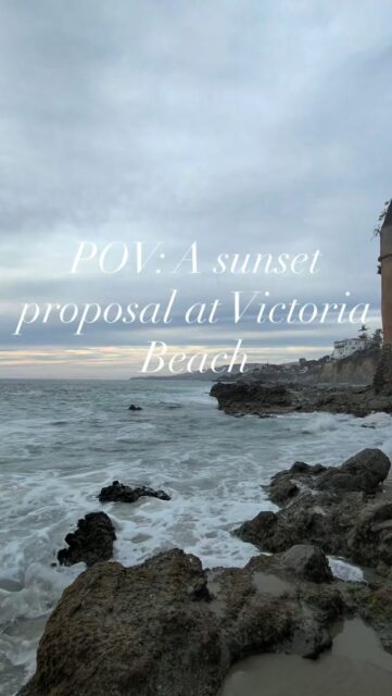 Golden hour at Victoria Beach and one very important question. So happy for James & Jen! #lagunabeachweddingphotographer #victoriabeachengagement #ocweddingphotographer