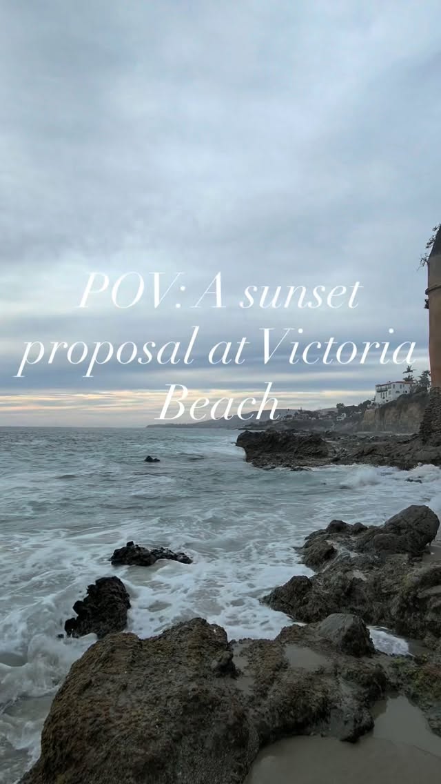 Golden hour at Victoria Beach and one very important question. So happy for James & Jen! #lagunabeachweddingphotographer #victoriabeachengagement #ocweddingphotographer